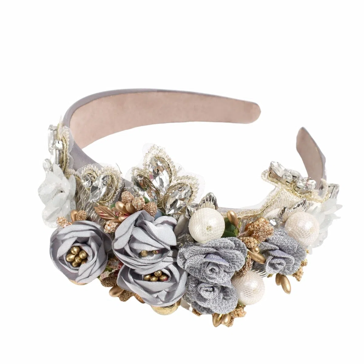 彤彤兔 欧美巴洛克重工水钻珍珠宽边高颅顶优雅轻奢头箍高定花朵 涤纶 发箍 女款