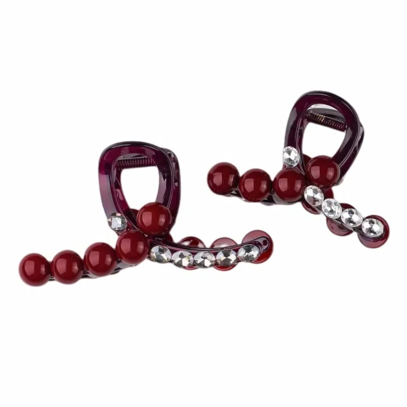 丹琴 本命年红色抓夹红豆珠珠高级感后脑勺盘发卡夹子鲨鱼夹发饰 亚克力 发夹 女款