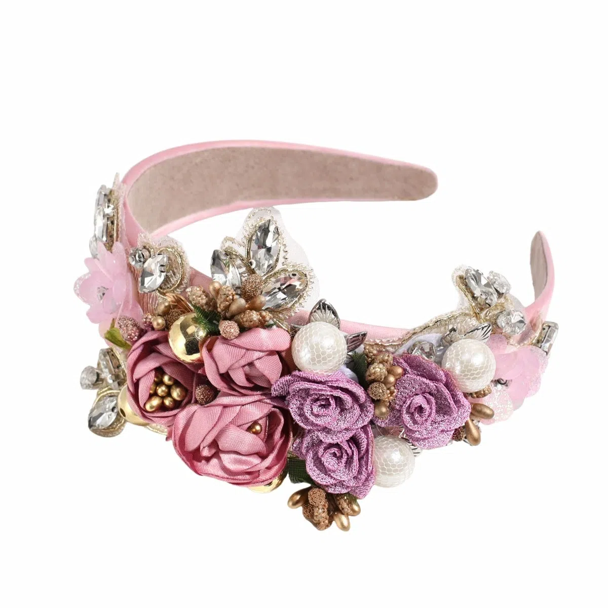 彤彤兔 欧美巴洛克重工水钻珍珠宽边高颅顶优雅轻奢头箍高定花朵 涤纶 发箍 女款