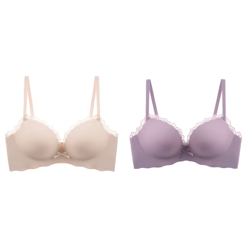 浪莎 内衣小胸聚拢蕾丝边纯欲薄款一片式无痕显大少女无钢圈文胸 女款