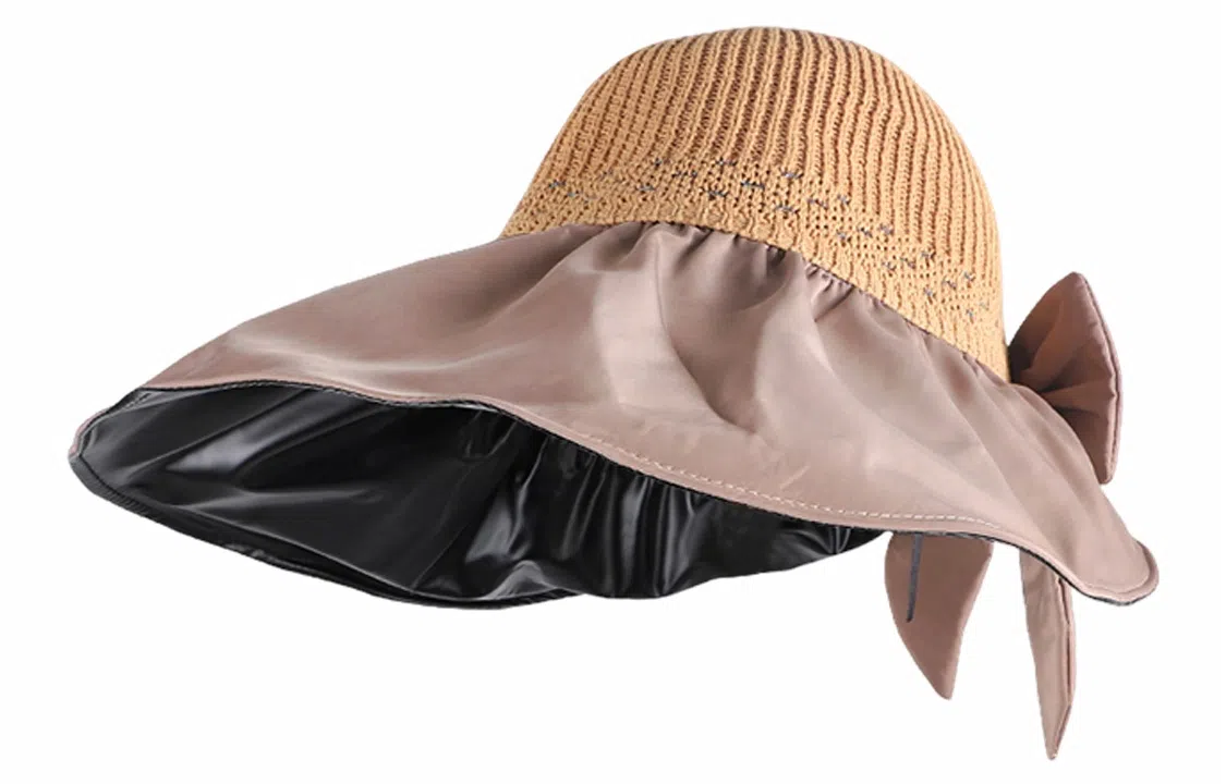 优幽兰 大檐帽子韩版户外旅行纯色可折叠黑胶蝴蝶结镂空防紫外线 聚酯纤维 防晒帽 女款