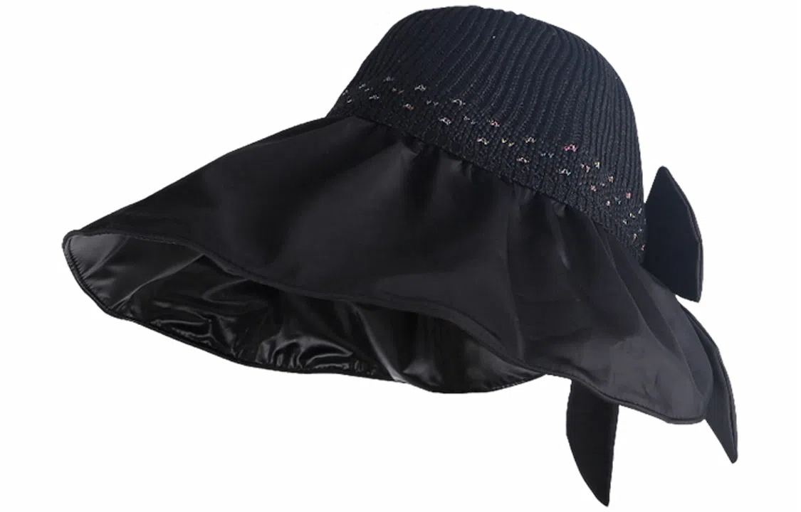 优幽兰 大檐帽子韩版户外旅行纯色可折叠黑胶蝴蝶结镂空防紫外线 聚酯纤维 防晒帽 女款