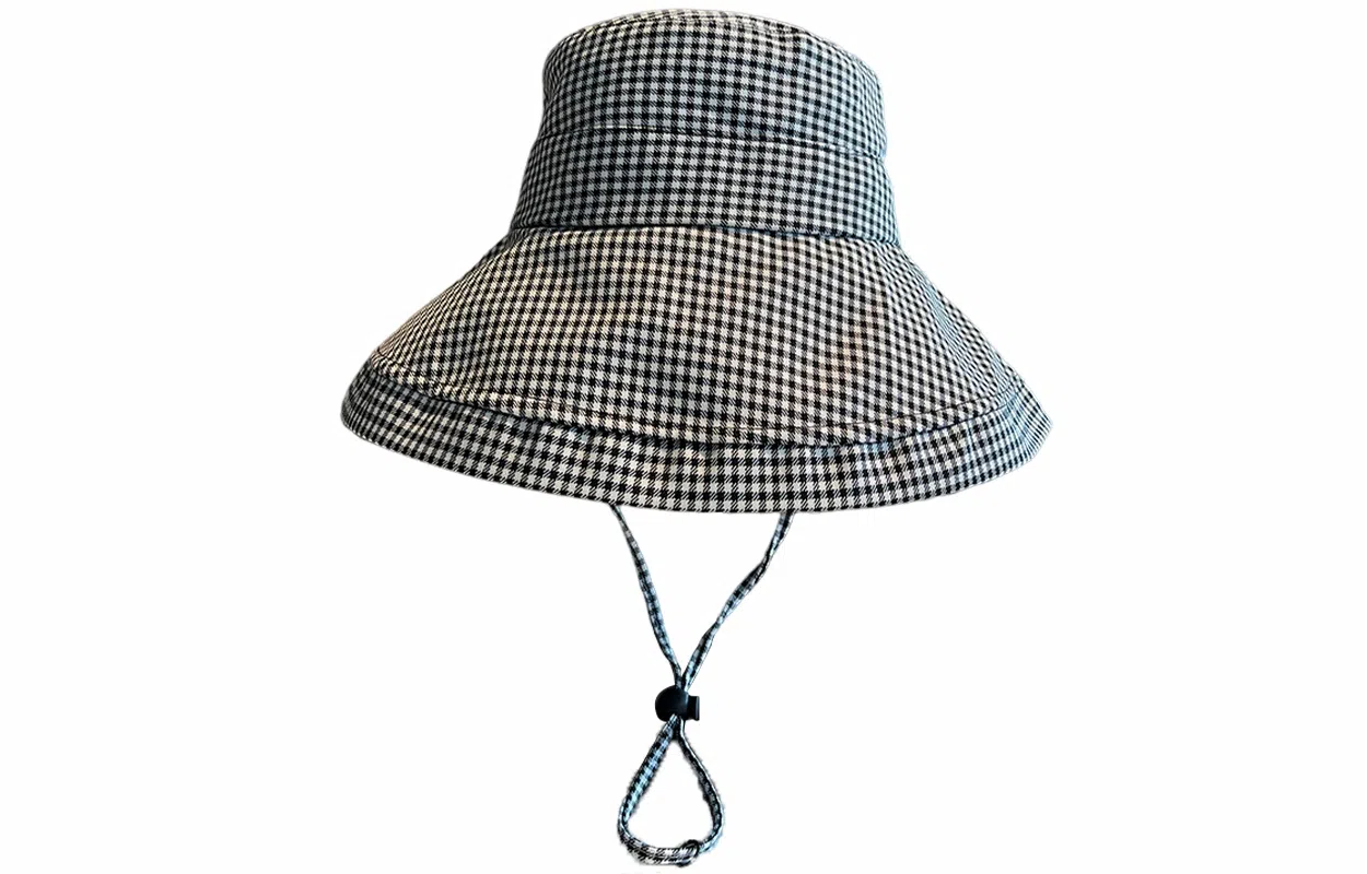 优幽兰 韩系高颜值甜美温柔格子防晒显脸小大帽檐防紫外线遮阳透气舒适大头围太阳可调节 聚酯纤维 渔夫帽 女