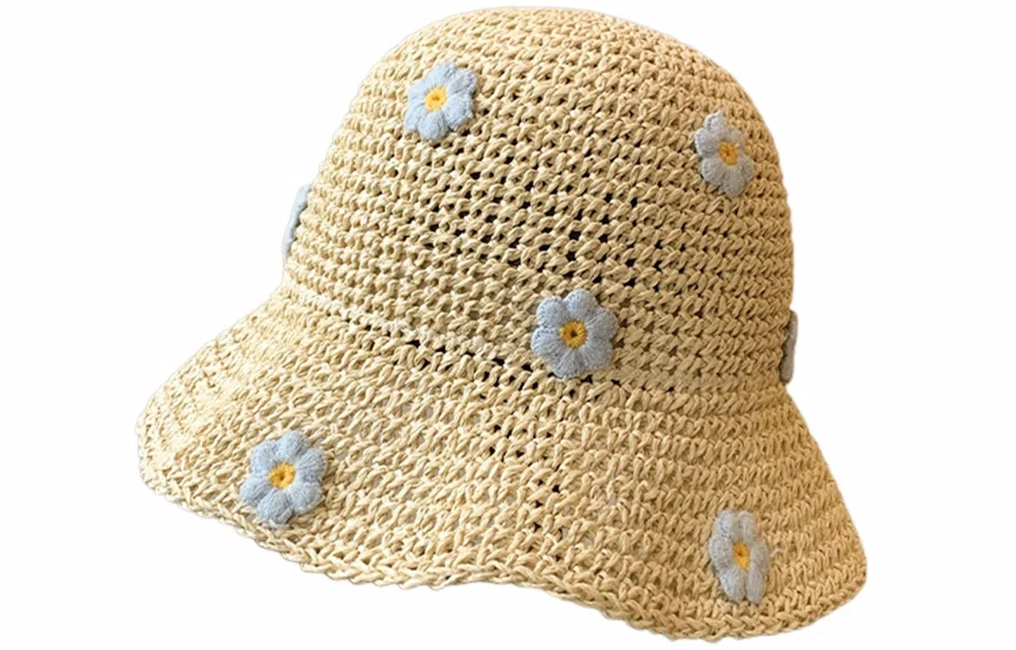 优幽兰 潮流海边拍照打卡显脸小清新甜美茶歇风户外遮阳防紫外线花朵点缀太阳帽草帽 聚酯纤维 防晒帽 女款