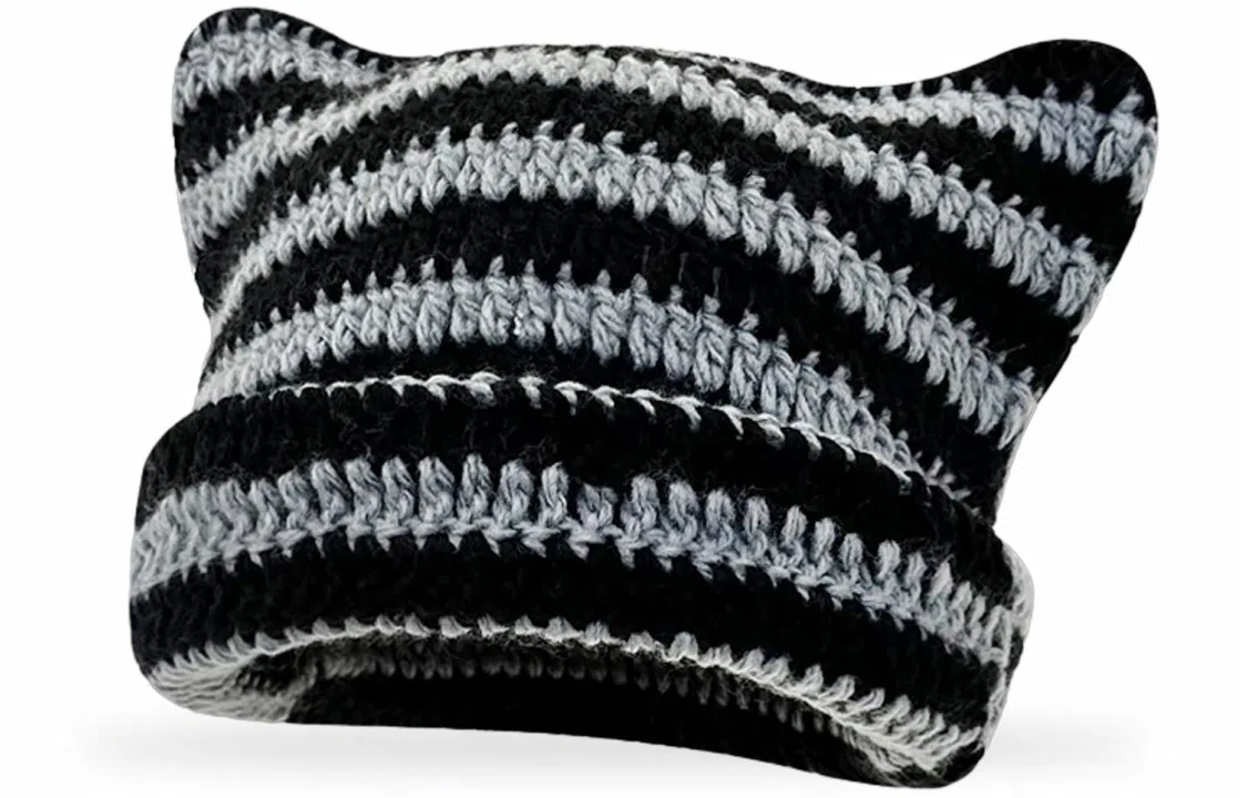 优幽兰 加厚保暖针织帽大头围条纹宽松 韩版显脸小冷帽日系护耳堆堆帽 绒线帽 男女同款情侣款