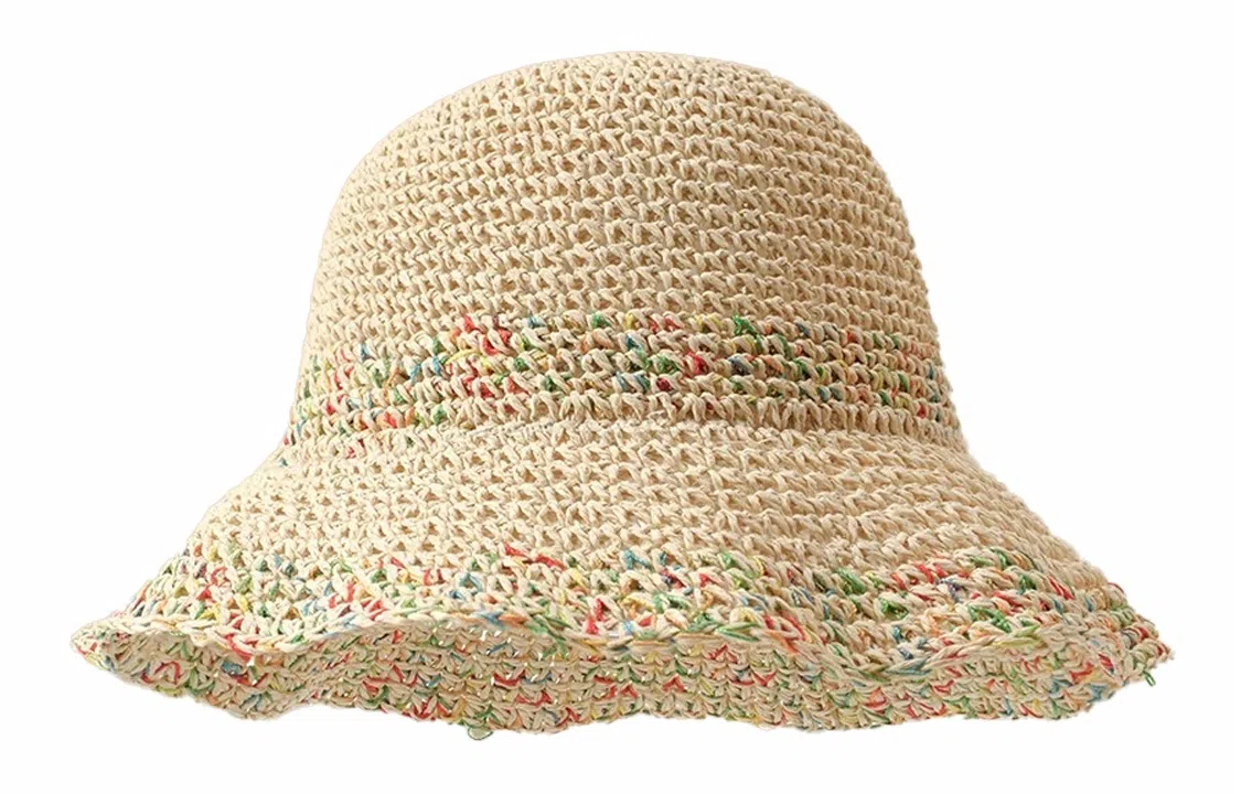 优幽兰 韩版甜美彩虹编织草帽大帽檐显脸小防紫外线遮阳帽镂空透气太阳帽海边度假拍照打卡沙滩帽潮 纤维素材料 防晒帽 女款