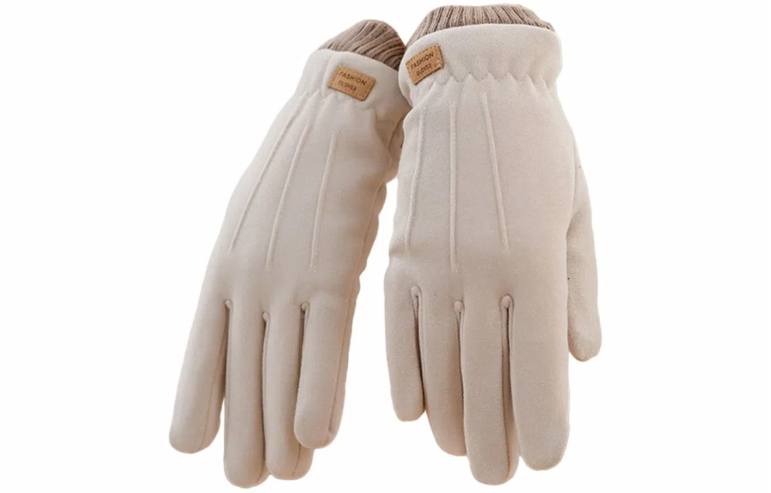 优幽兰 加绒加厚保暖防风防寒骑车可触屏分指骑行五指棉设计感拼色 绒线手套 女款