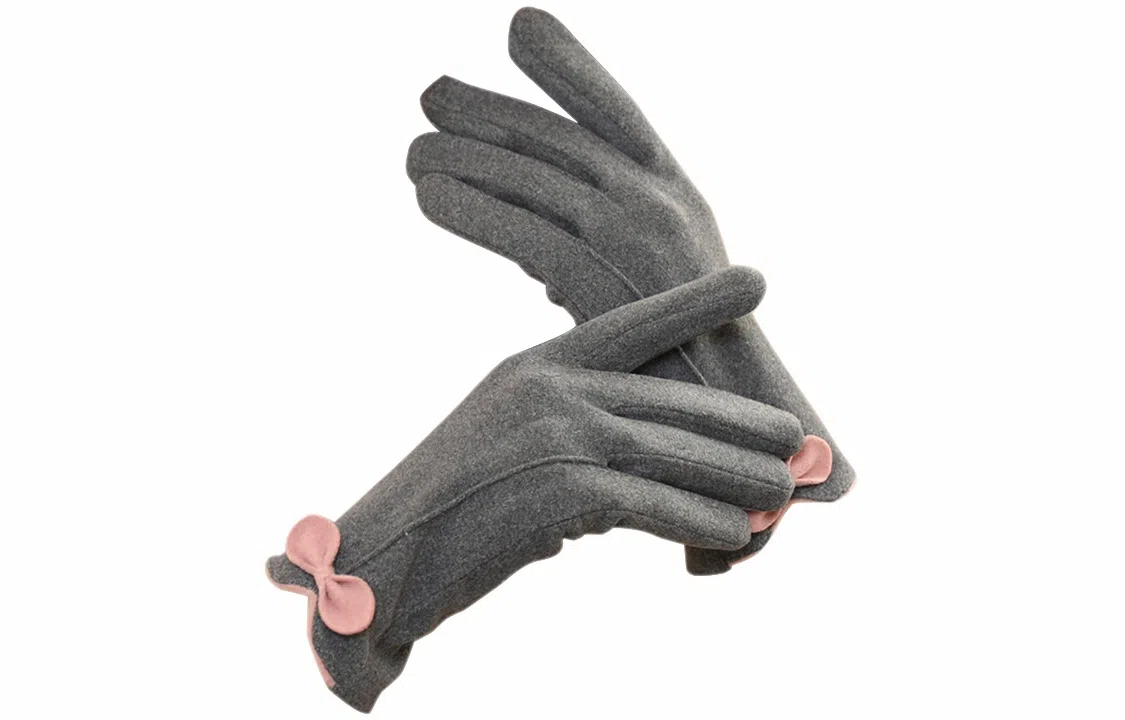 优幽兰 可爱开车保暖韩版复古五指防风防寒可触屏全指加绒弹力分指学生上课写字通勤办公实用 绒线手套 女款