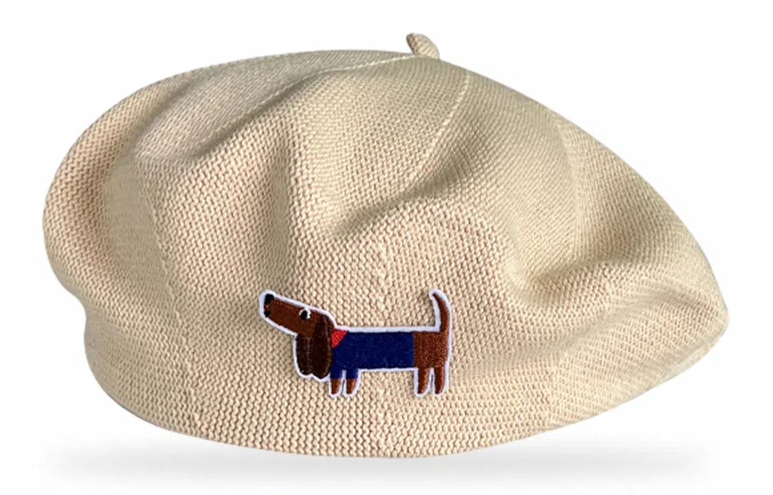 优幽兰 针织刺绣狗狗韩版复古大头围甜妹氛围感保暖防寒休闲 聚酯纤维 贝雷帽 女款