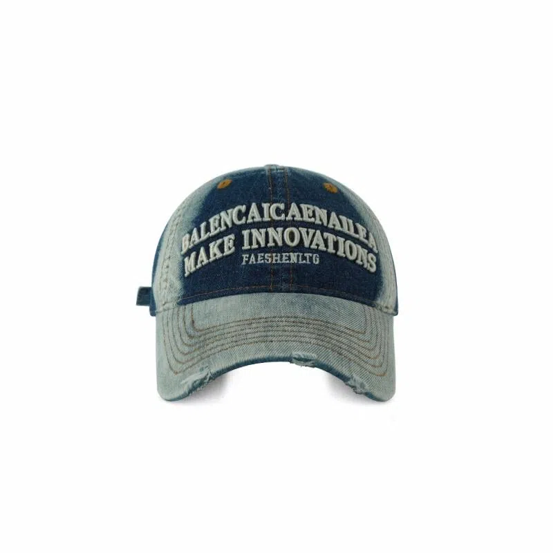 木林森 重工水洗做旧破洞牛仔布 美式字母刺绣棒球帽 棉 鸭舌帽 男女同款情侣款