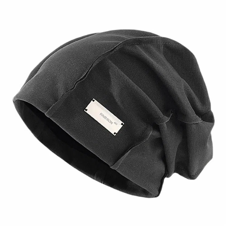 优莲茵 日系金属贴标针织 大头围显脸小时尚街头套 百搭 涤纶 堆堆帽 男女同款情侣款