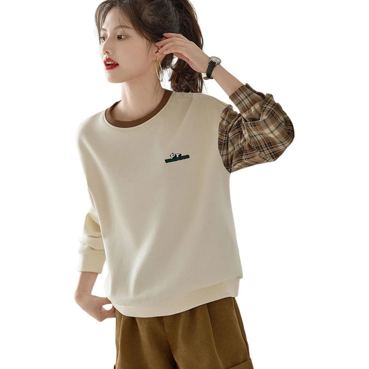 【dme】 拼色圆领套头宽松休闲长袖卫衣 女款