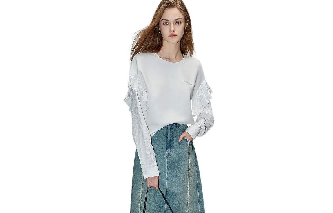 【dme】 纯色圆领套头宽松长袖卫衣 女款