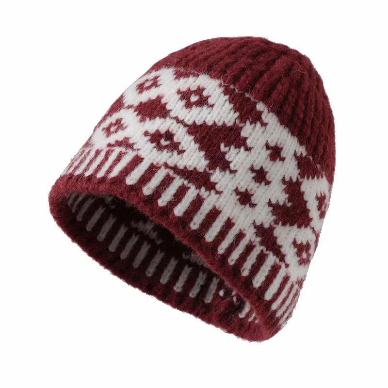 【氛围感GET~】 南极人 复古菱形提花针织渔夫帽韩版冷帽小众设计款毛线帽加厚保暖大头围 百搭 绒线帽 男女同款情侣款