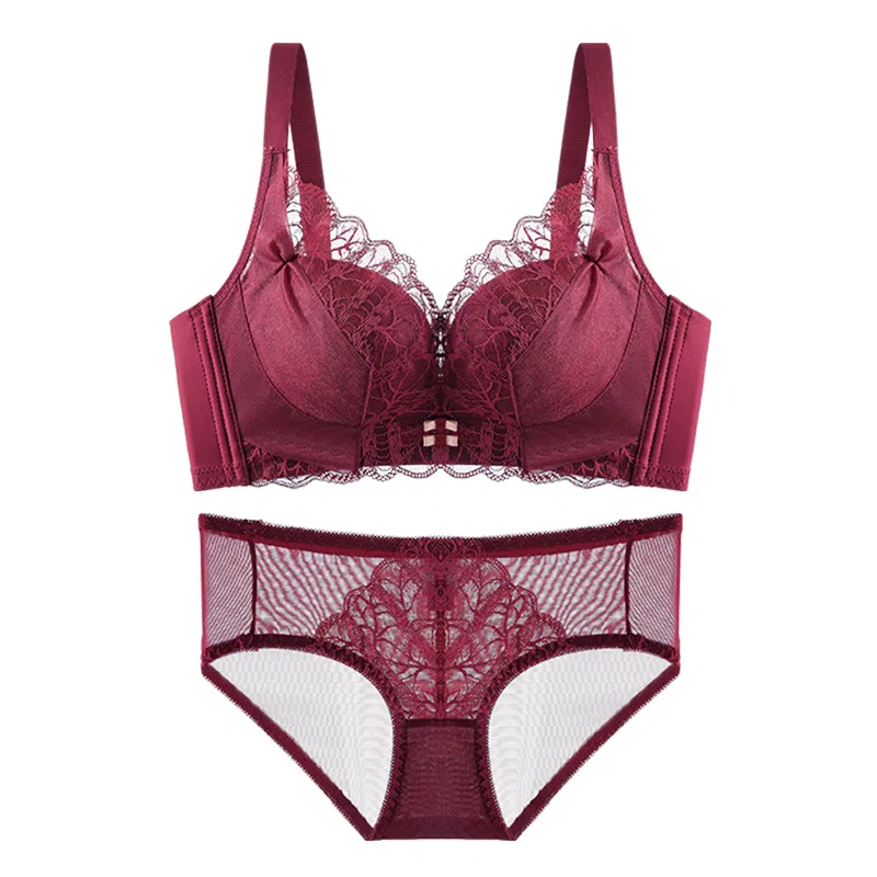 欧迪芬 舒适聚拢上托纯欲蕾丝加高全包软支撑侧收防外扩无钢圈内衣裤套装 女款