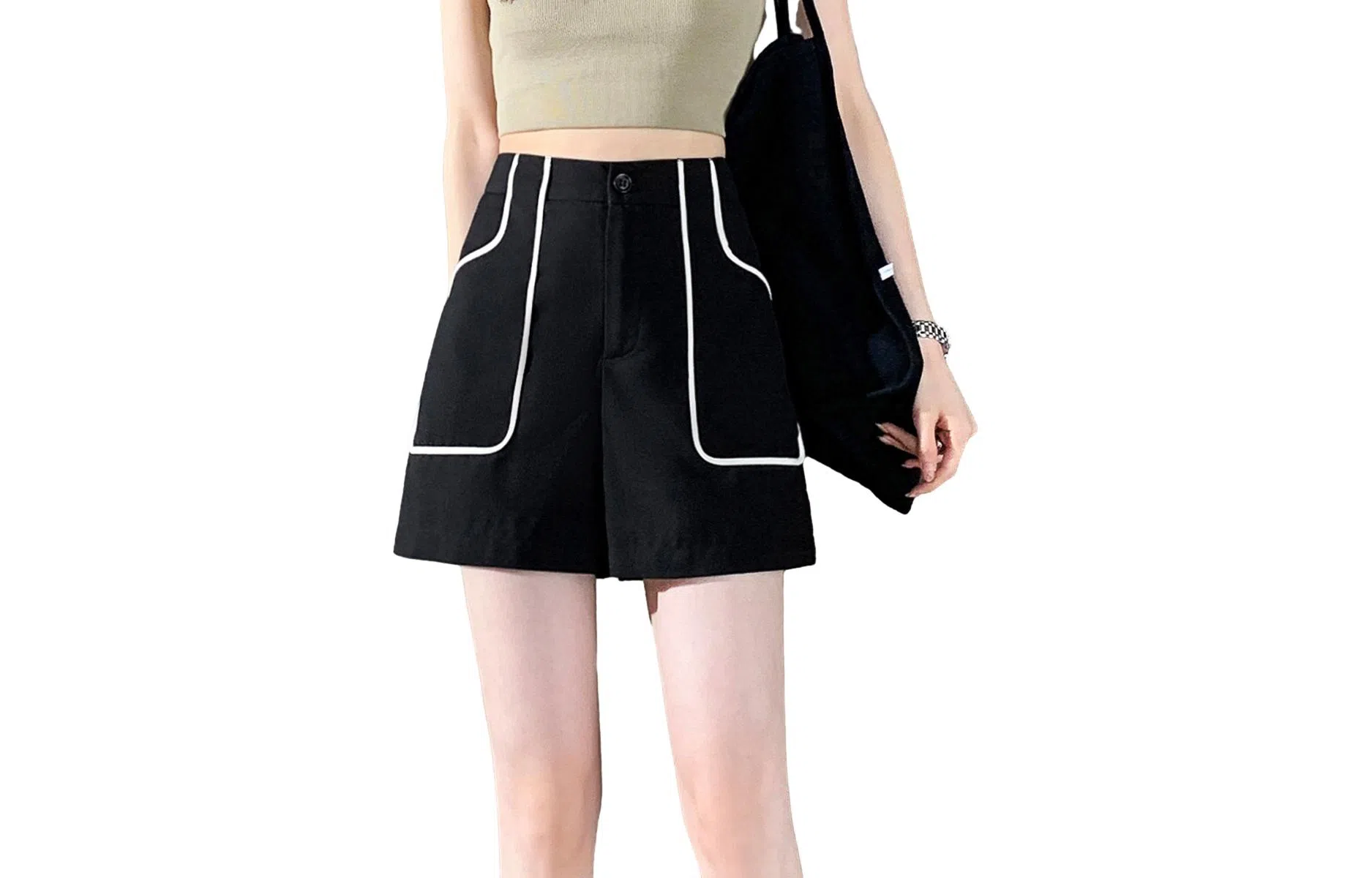 【dme】 高腰直筒纯色通勤休闲短裤 女款 黑色