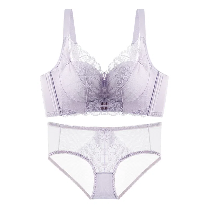 欧迪芬 舒适聚拢上托纯欲蕾丝加高全包软支撑侧收防外扩无钢圈内衣裤套装 女款