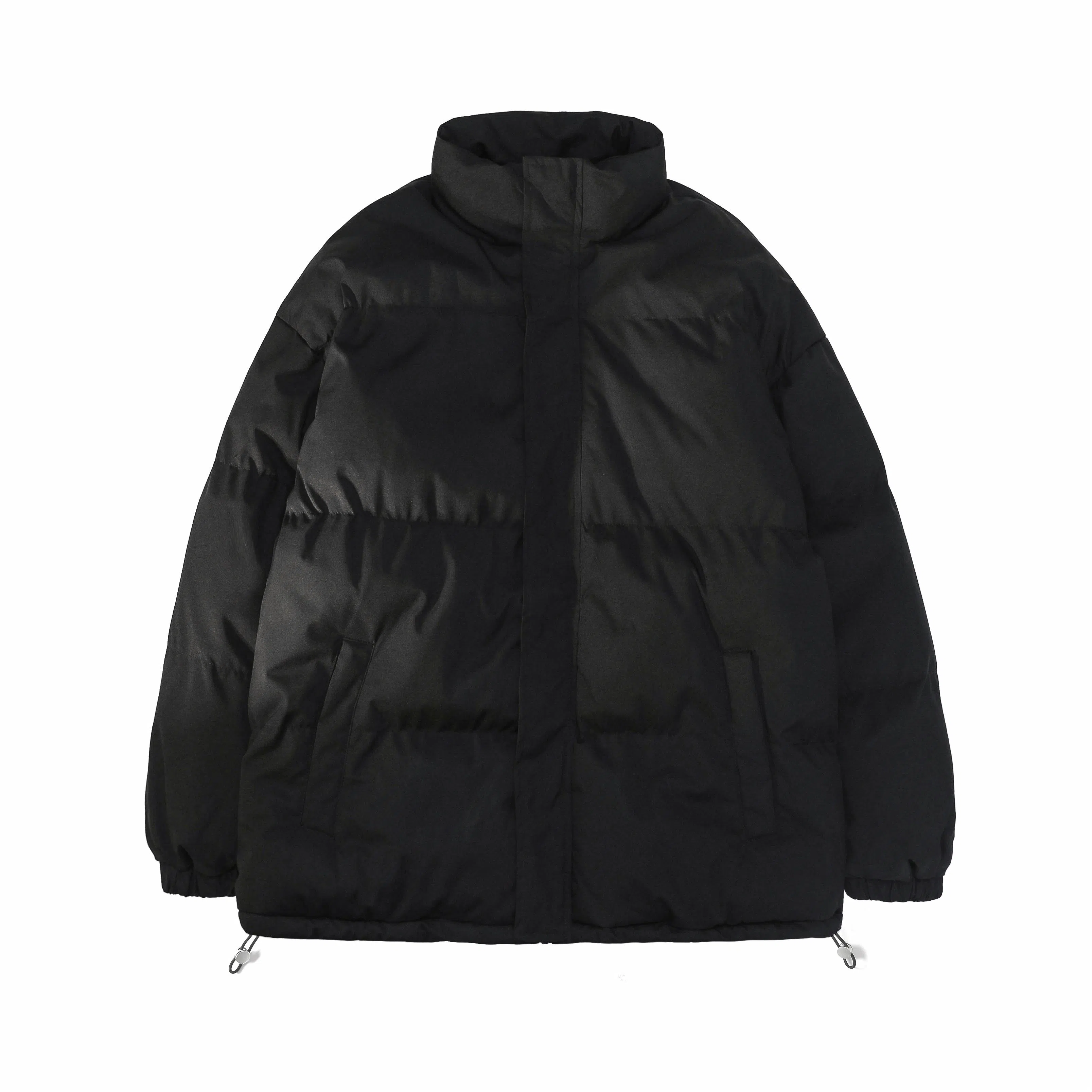 美式复古无性别主义高街简约基础款日常通勤百搭下摆抽绳可调节纯色立领宽松加厚保暖舒适棉服 男女同款