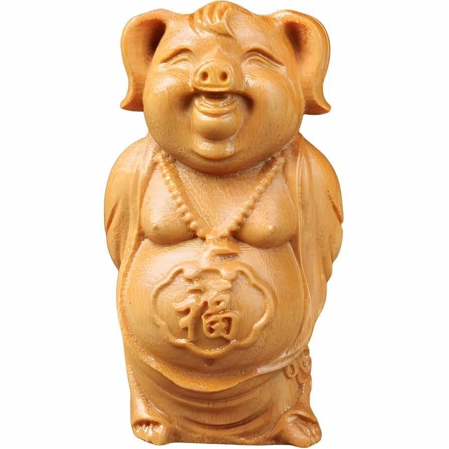書卓 可爱福猪 桌面文玩创意雕刻工艺品  招财纳福 吉祥如意   新中式复古大气#好运 黄金檀 把件 男女同款情侣款