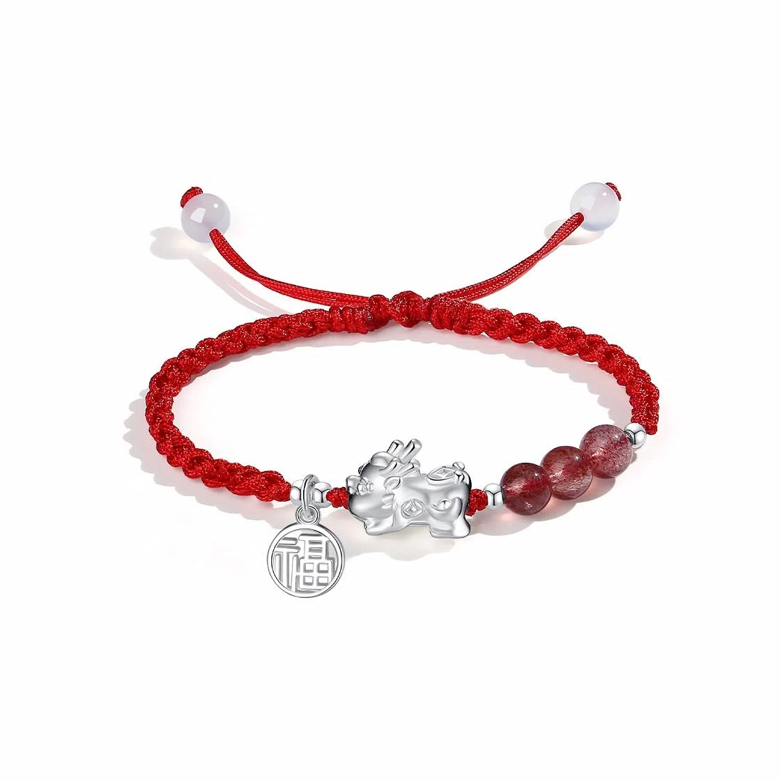 银千惠 送福貔貅 国潮小众新中式来财貔貅一对上岸转运珠吞金兽本命年纳福平安红绳甜蜜编织手绳  玉髓 手链 男女同款情侣款 礼盒