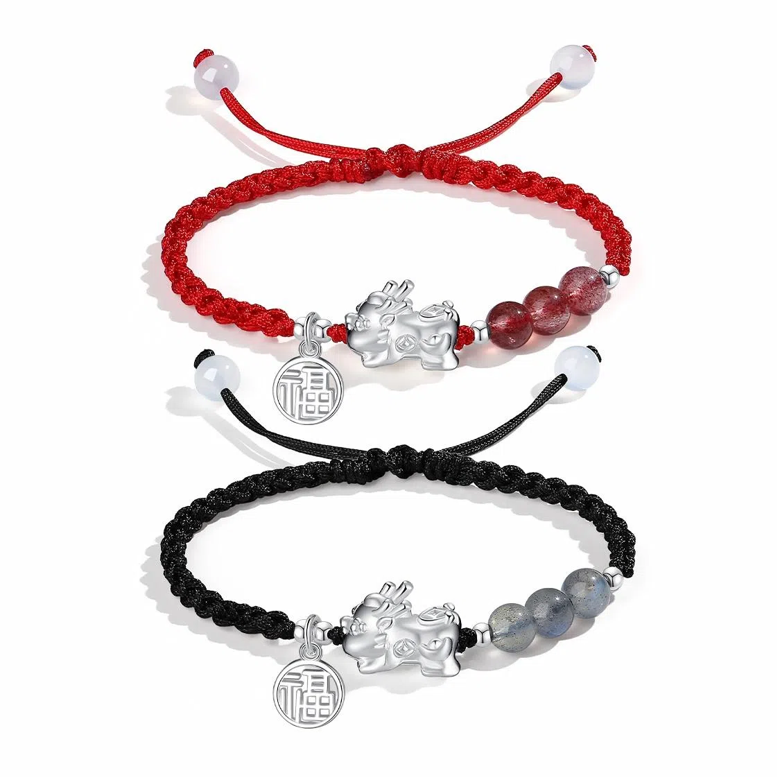 银千惠 送福貔貅 国潮小众新中式来财貔貅一对上岸转运珠吞金兽本命年纳福平安红绳甜蜜编织手绳  玉髓 手链 男女同款情侣款 礼盒