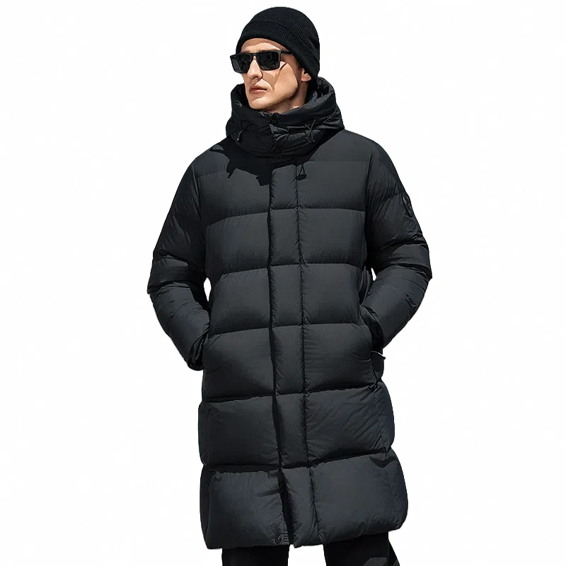 鸭鸭 极寒系列 高充鹅绒纯色韩版休闲经典百搭拆卸连帽户外运动加厚保暖中长款羽绒服 男女同款 黑色