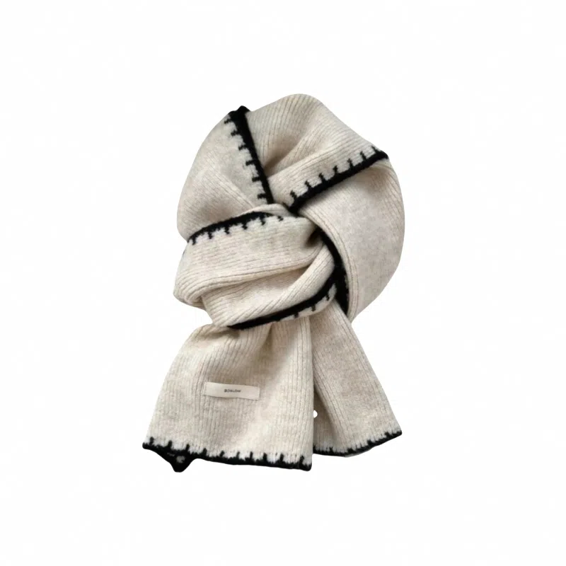 北极绒 高级感小香风锁边韩版百搭秋冬季软糯护颈围脖 绒线围巾 男女同款情侣款