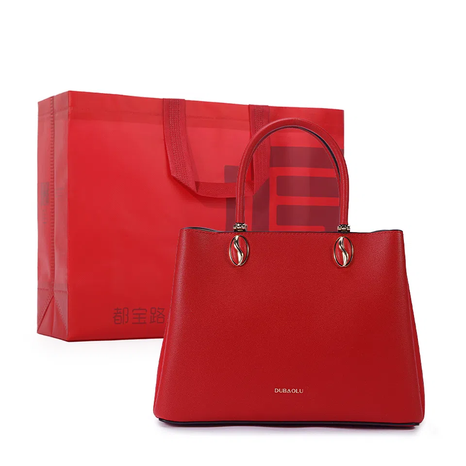 都宝路 风琴设计简约优雅细纹内格 牛皮 斜挎单肩手提包 中号 女款 米白色/红色/黑色