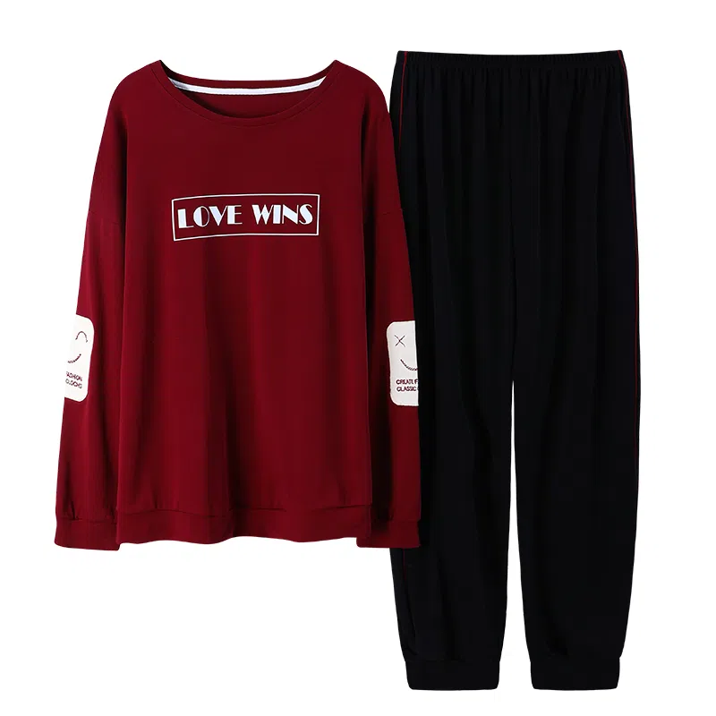 莫代尔 纯棉透气不闷亲肤舒适时尚套头圆领家居服可外穿睡衣套装 男女同款