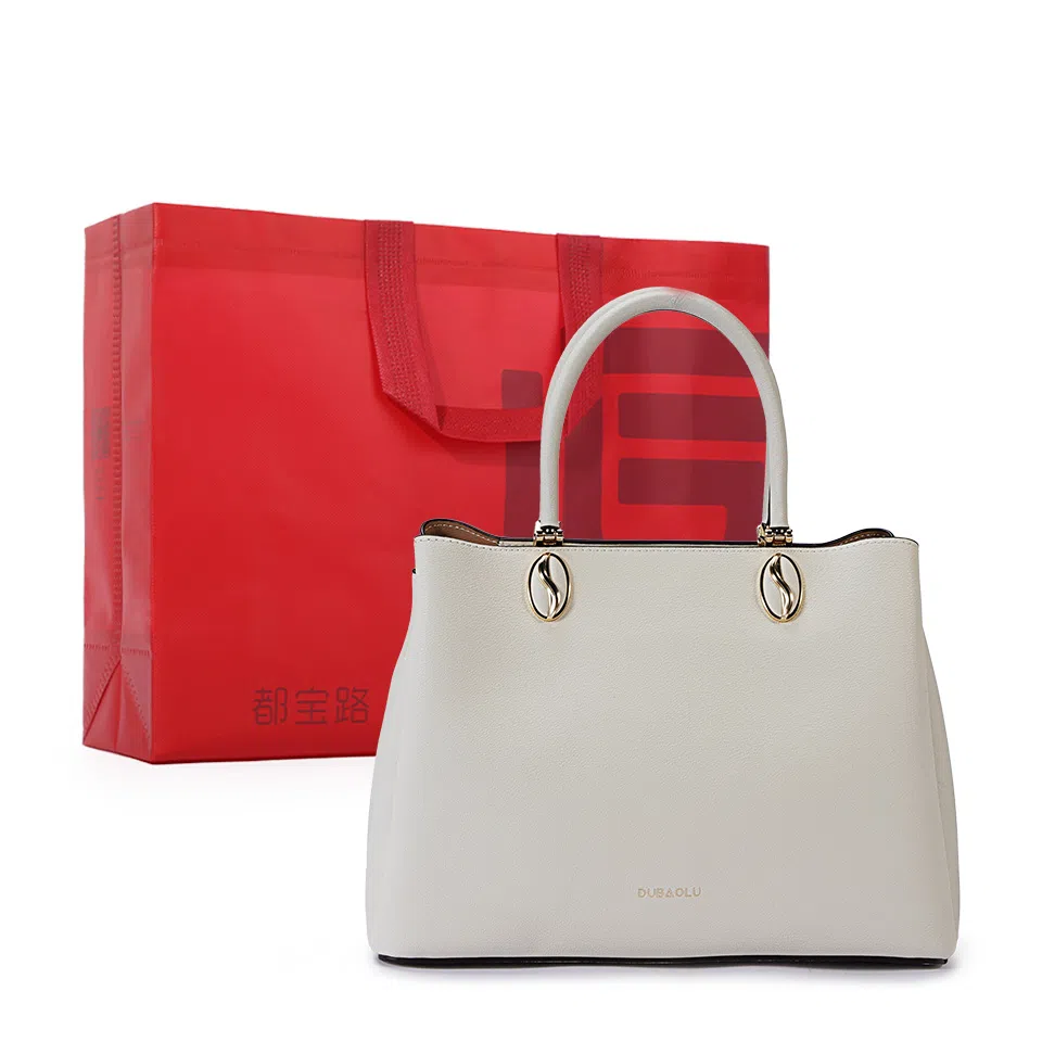 都宝路 风琴设计简约优雅细纹内格 牛皮 斜挎单肩手提包 中号 女款 米白色/红色/黑色