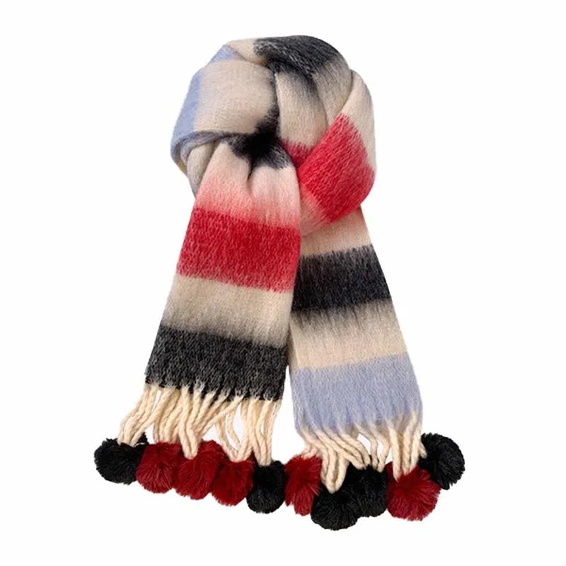 啄木鸟 多巴胺毛绒秋冬保暖大软糯流苏毛球甜美可爱 绒线围巾 男女同款情侣款