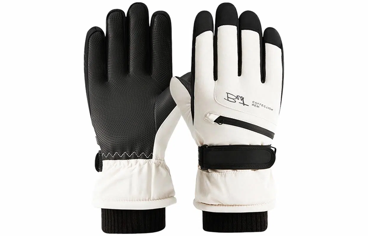 优幽兰 时尚百搭小众设计感拼色多功能滑雪冬季保暖可触屏防寒玩雪防泼水加绒加厚骑行电动车五指分指 聚酯纤维 手套 男女同款情侣款