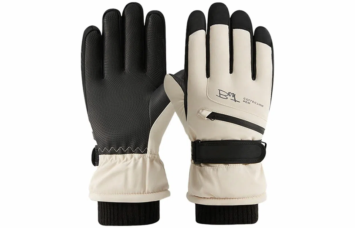 优幽兰 时尚百搭小众设计感拼色多功能滑雪冬季保暖可触屏防寒玩雪防泼水加绒加厚骑行电动车五指分指 聚酯纤维 手套 男女同款情侣款