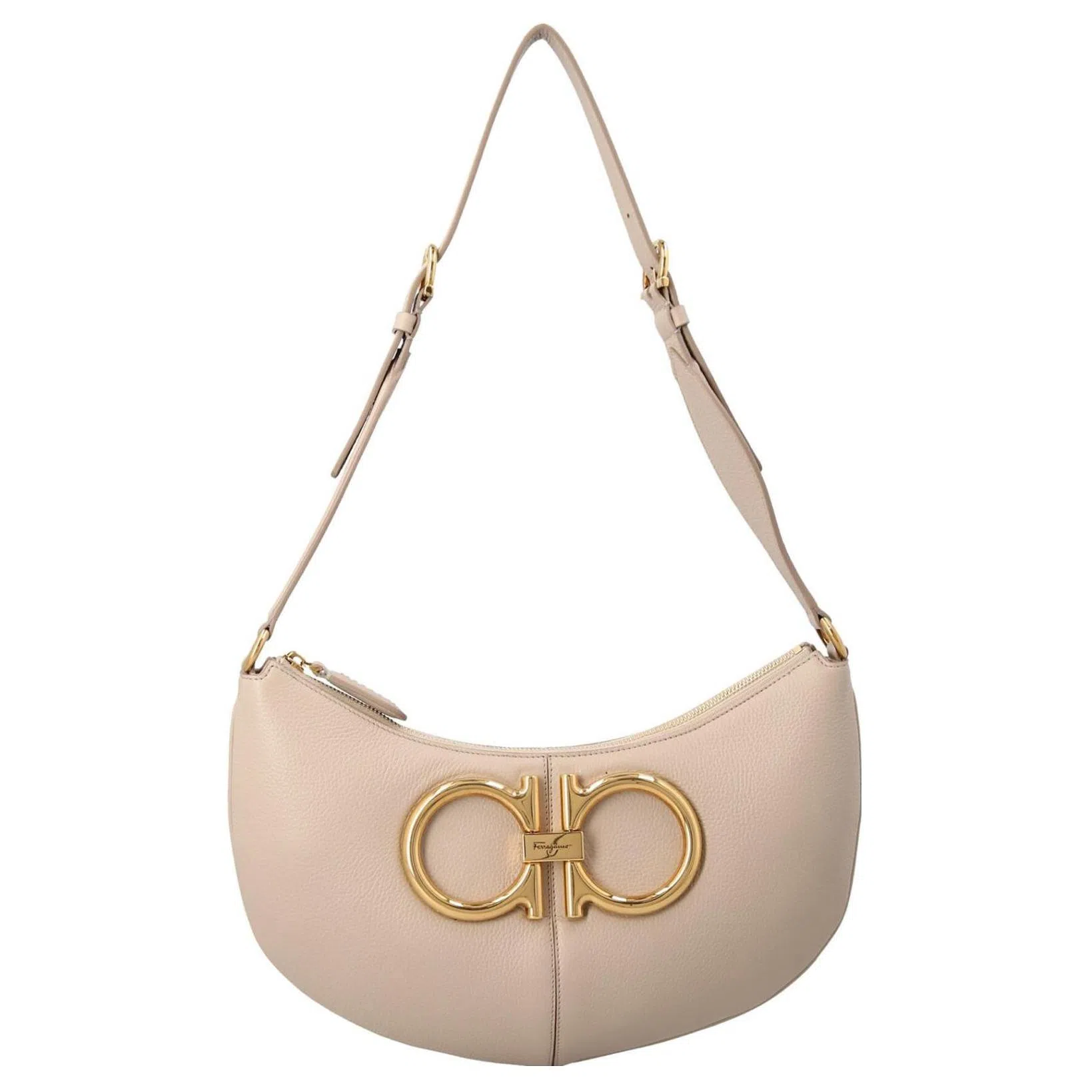 Ferragamo Vintage Large Metal Trim Leather Tote Bag Beige