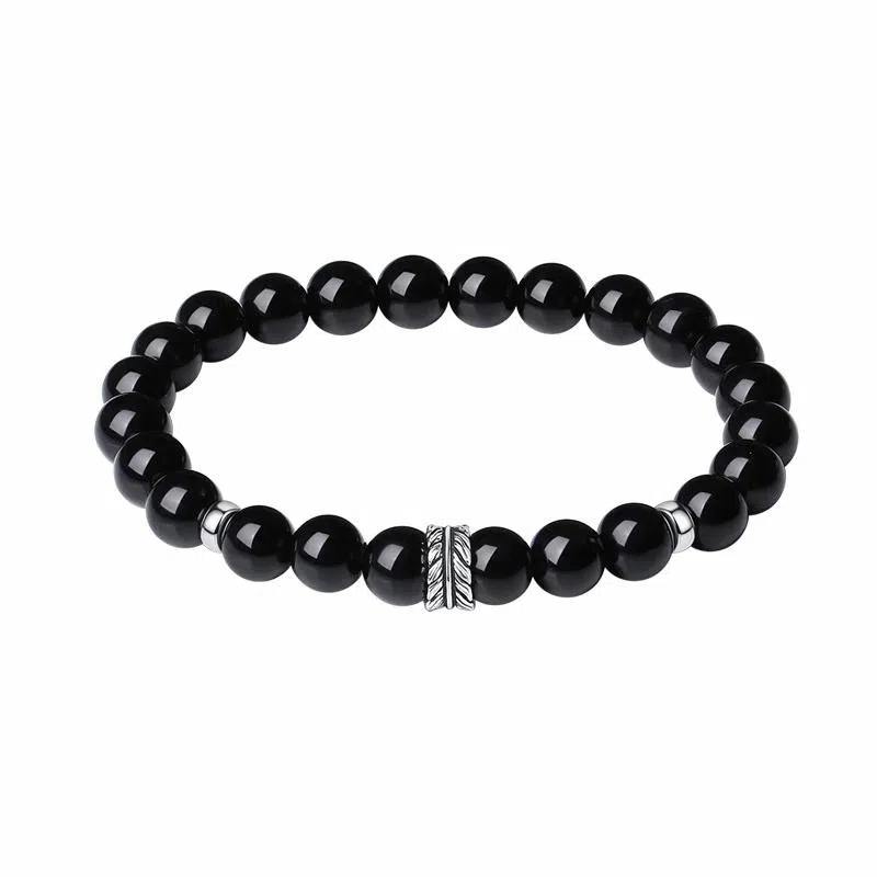 贝诗珠宝 羽你相伴情侣手链新中式高级感小众羽毛复古精致时尚 黑曜石 手串 男女同款情侣款