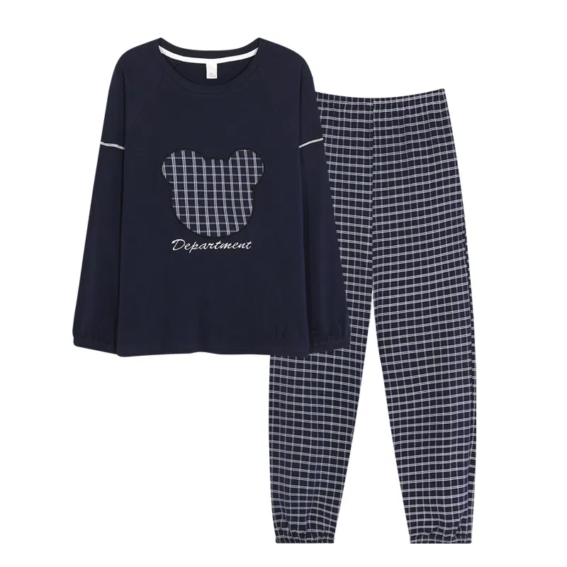 莫代尔 带胸垫防凸点柔软舒适亲肤休闲简约时尚百搭可外穿睡衣套装 女款 藏青色