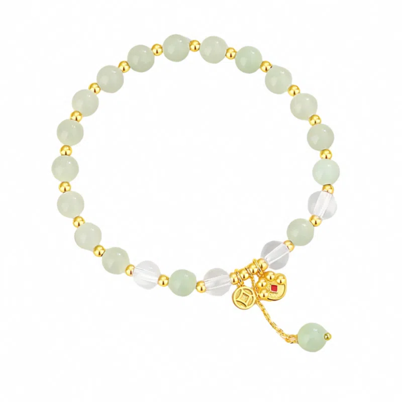 幸囍礼 聚八方财 新中式国潮古风小众设计 精致贵气温柔猫爪流苏转运珠 和田玉手串 青白玉 男女同款情侣款