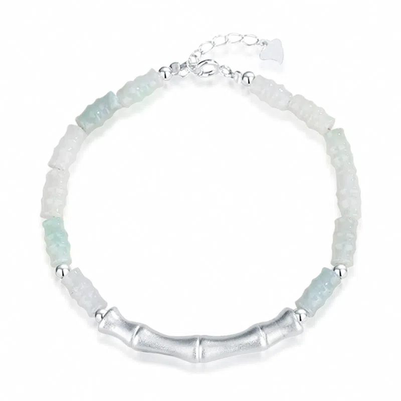 幸囍礼 竹报平安竹节手饰 足银玉竹节节高升新中式国风国潮清冷感珠串 小众轻奢设计感日常通勤百搭款首饰 豆种 翡翠手串 女款