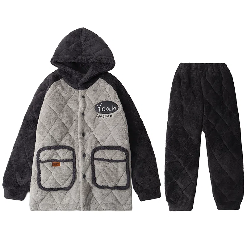 兰缪 加厚青少年保暖休闲长袖长裤家居服睡衣套装 男款 图片色