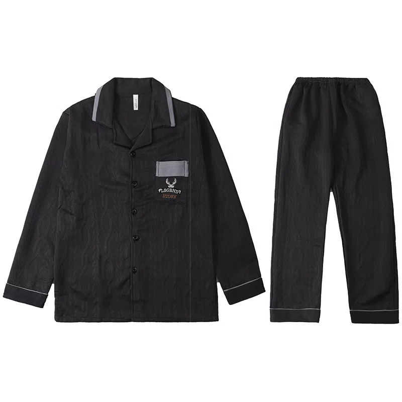 兰缪 加厚长袖舒适休闲可外穿家居服睡衣套装 男款 黑色