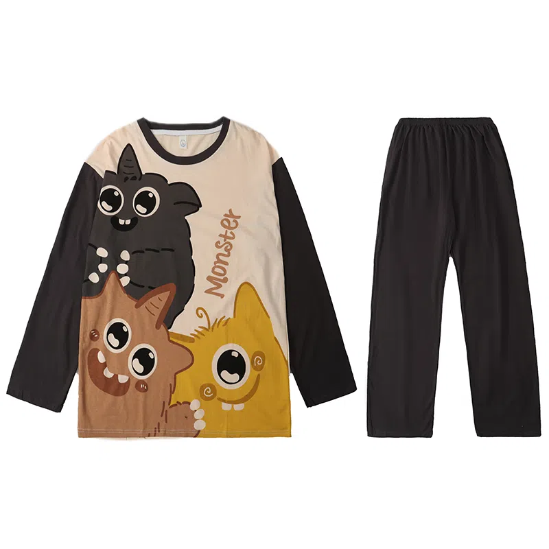 兰缪 卡通学生青少年薄款休闲长袖长裤家居服睡衣套装 男款 图片色