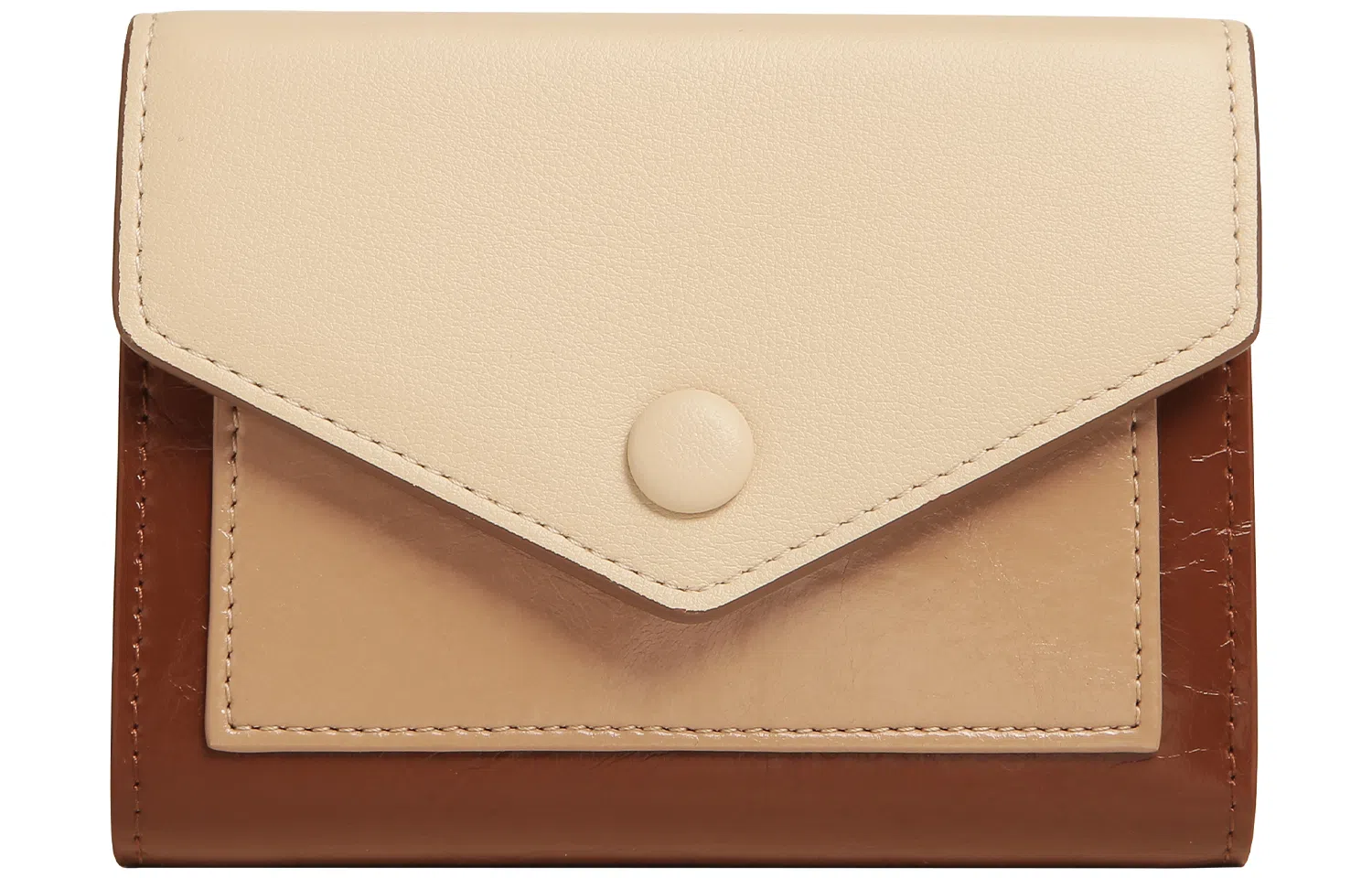 妙迪 小众设计拼接撞色时尚百搭小巧精致 合成革 钱包钱夹卡包多卡位折叠短款零钱包手拿包 常规 女款 拿铁千层雪