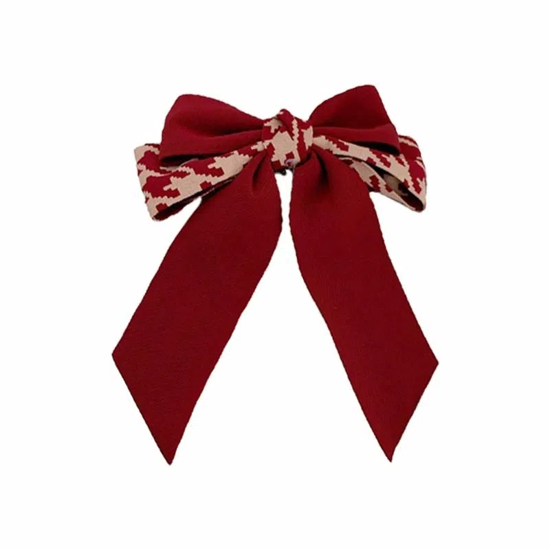 简应舒 日系可爱蝴蝶结顶夹发卡酒红色 布 发夹 女款