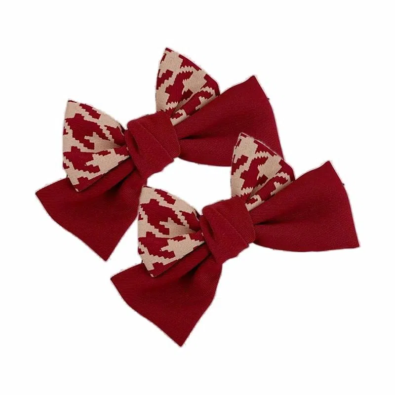 简应舒 日系可爱蝴蝶结顶夹发卡酒红色 布 发夹 女款