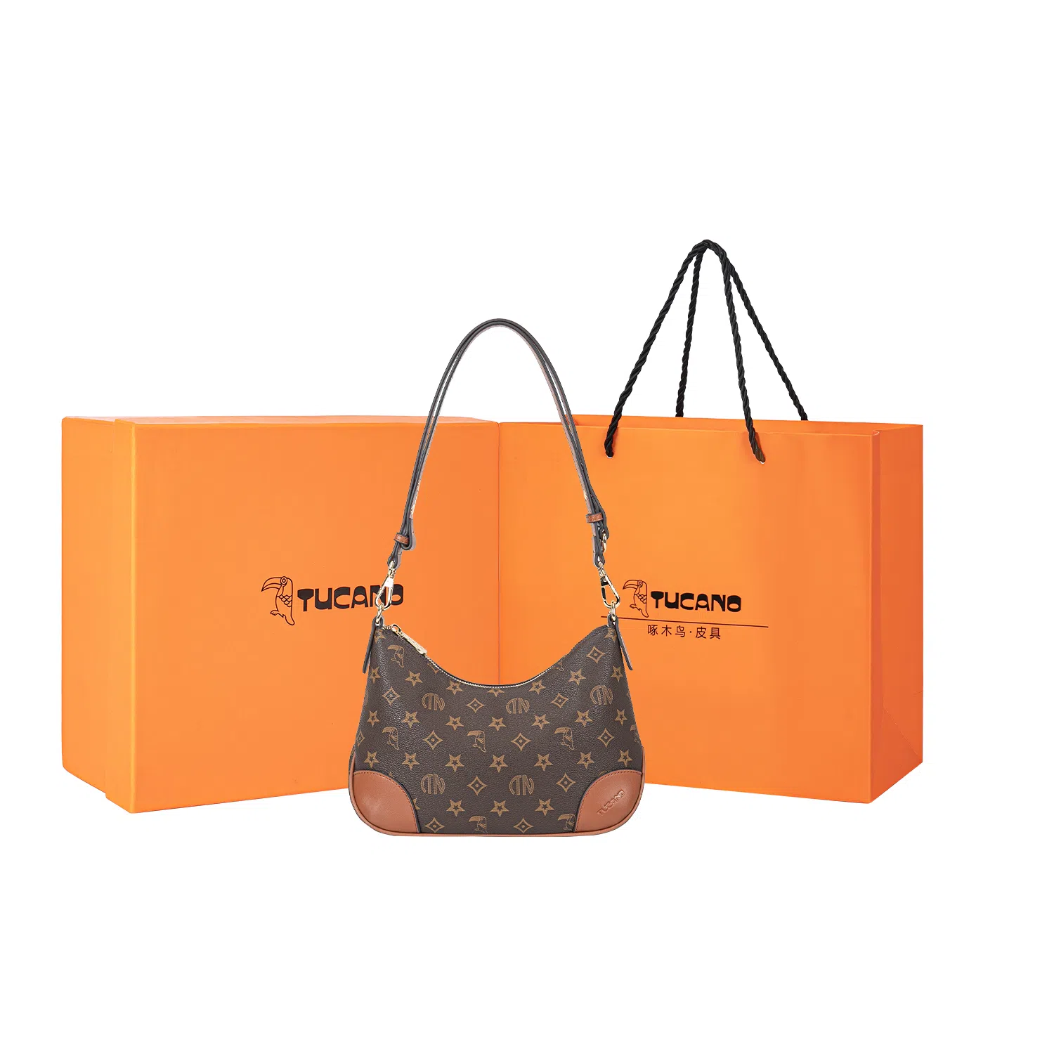 啄木鸟 经典老花满印简约通勤日常出行 涤纶 单肩包 女款 棕色