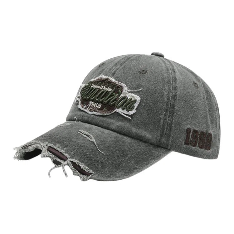 时尚复古破洞软顶字母立体刺绣韩版百搭弯檐水洗户外骑行出游遮阳潮牌 棉质材质 鸭舌帽 男女同款情侣款