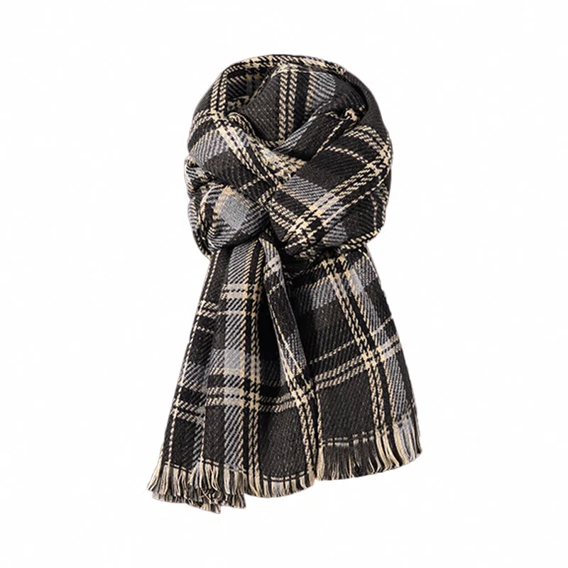 北极绒 格子爱心针织披肩秋冬新款韩版加厚保暖学生围脖 绒线围巾 男女同款情侣款