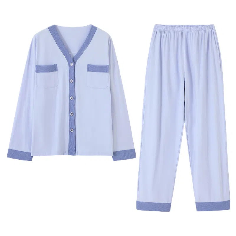 莫代尔 柔软舒适纯棉亲肤时尚休闲开衫长袖家居服可外穿睡衣套装 女款 亮钢蓝