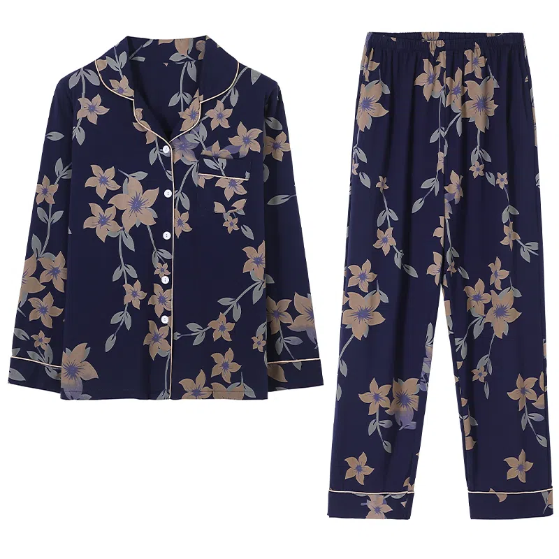 莫代尔 舒适亲肤休闲简约时尚长袖家居服可外穿睡衣套装 女款 藏青色