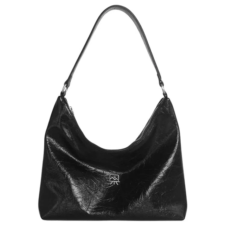 木川卡 腋下包韩系复古托特包 超纤皮 手提单肩包 男女同款情侣款 黑色